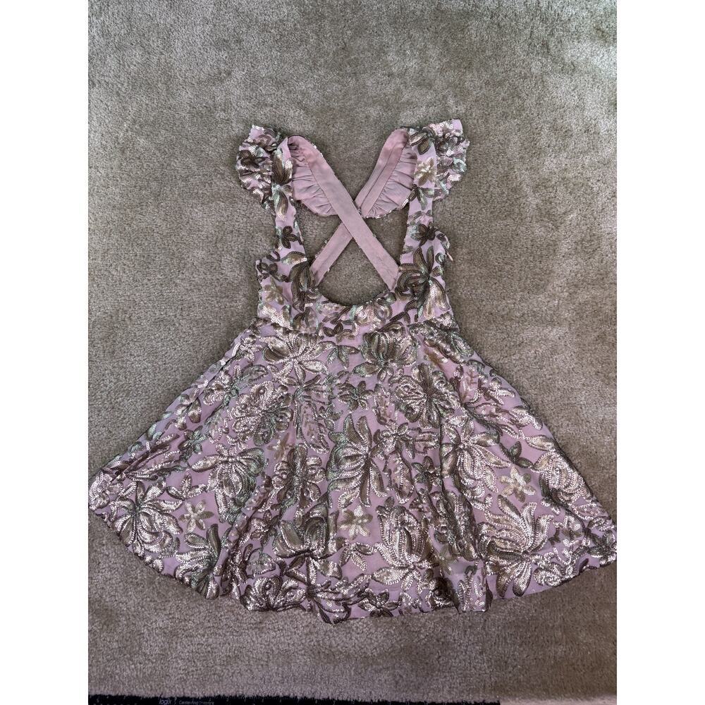 Mia Joy Joyfolie Pink Gold Floral Dress Women's Mini Ruffle Size 14 D745